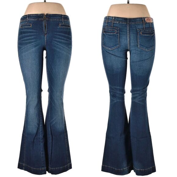 Vintage Y2K Allen B Schwartz Low Rise Denim Flare Jeans Zip Front Size 10 - Picture 1 of 9